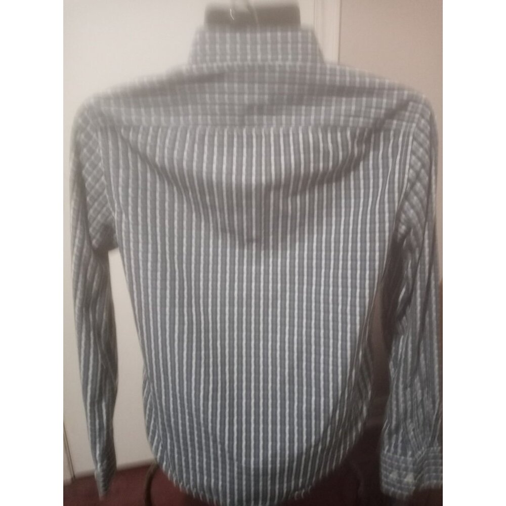UNTUCKit Men M Blue White Plaid Rocchetta Long Sleeve Button Up Shirt Slim Fit - Picture 7 of 12